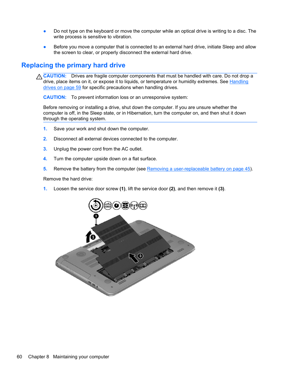 Replacing the primary hard drive | HP ENVY 17-j120us Notebook PC User Manual | Page 70 / 103