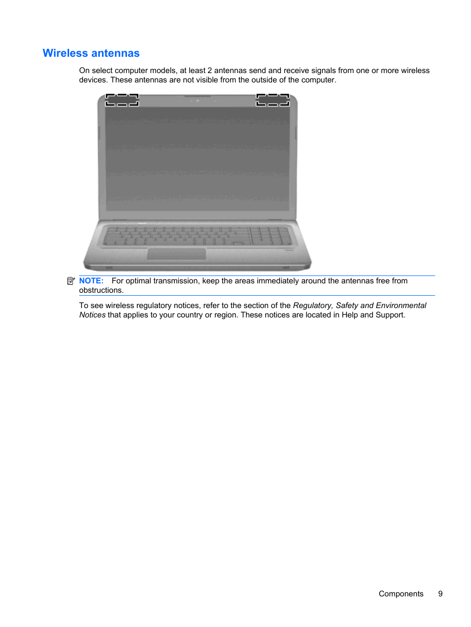 Wireless antennas | HP Pavilion dv7-4278nr Entertainment Notebook PC User Manual | Page 19 / 112