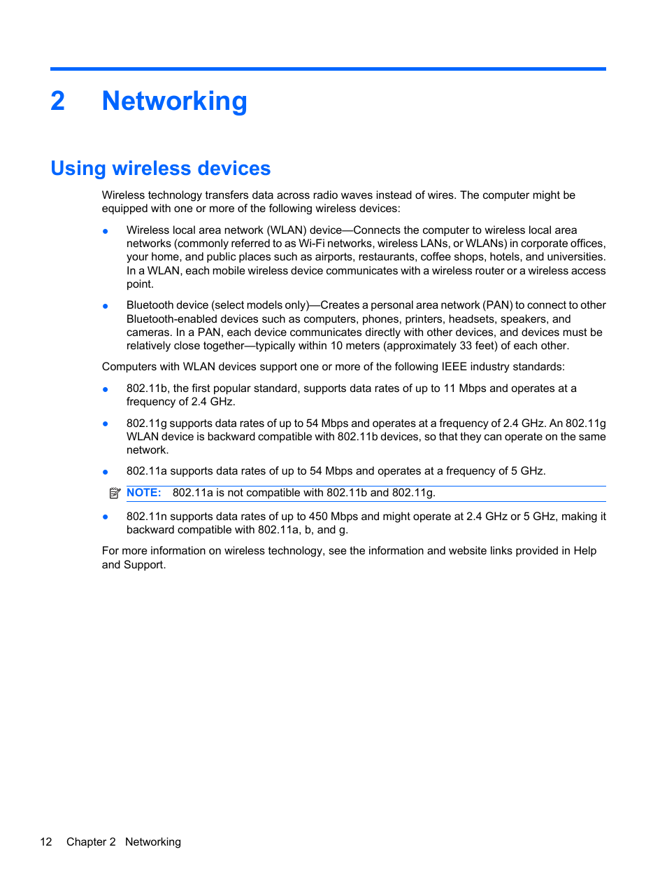 Networking, Using wireless devices, 2 networking | 2networking | HP Pavilion dv7-4278nr Entertainment Notebook PC User Manual | Page 22 / 112