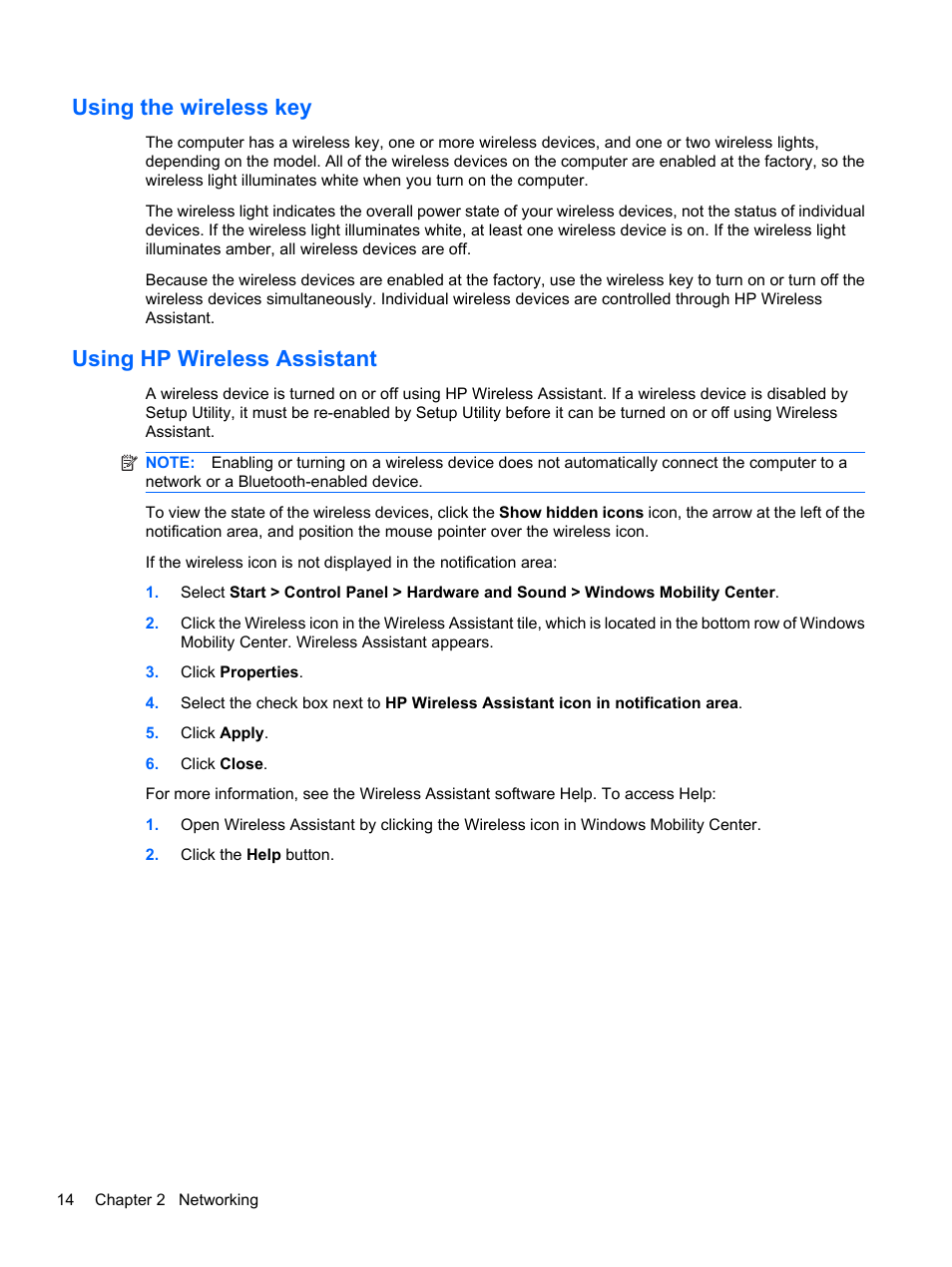 Using the wireless key, Using hp wireless assistant, Using the wireless key using hp wireless assistant | HP Pavilion dv7-4278nr Entertainment Notebook PC User Manual | Page 24 / 112