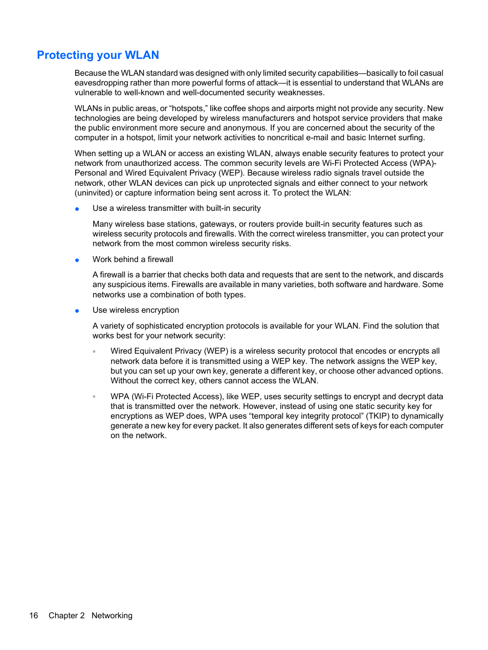 Protecting your wlan | HP Pavilion dv7-4278nr Entertainment Notebook PC User Manual | Page 26 / 112