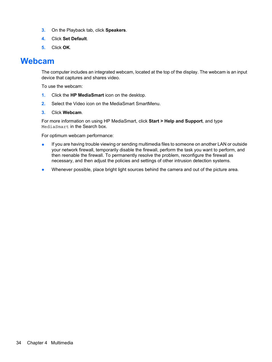 Webcam | HP Pavilion dv7-4278nr Entertainment Notebook PC User Manual | Page 44 / 112