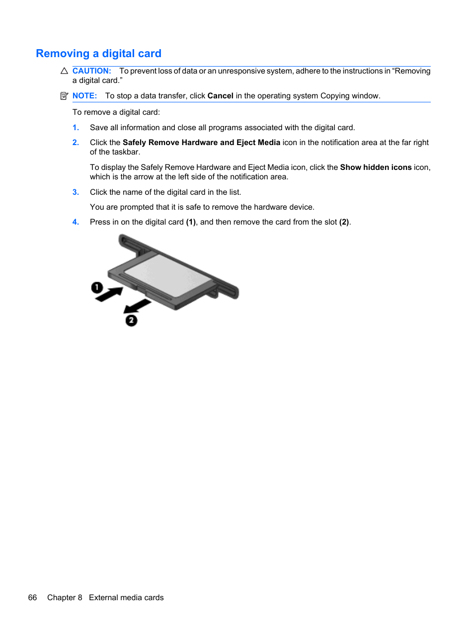 Removing a digital card | HP Pavilion dv7-4278nr Entertainment Notebook PC User Manual | Page 76 / 112