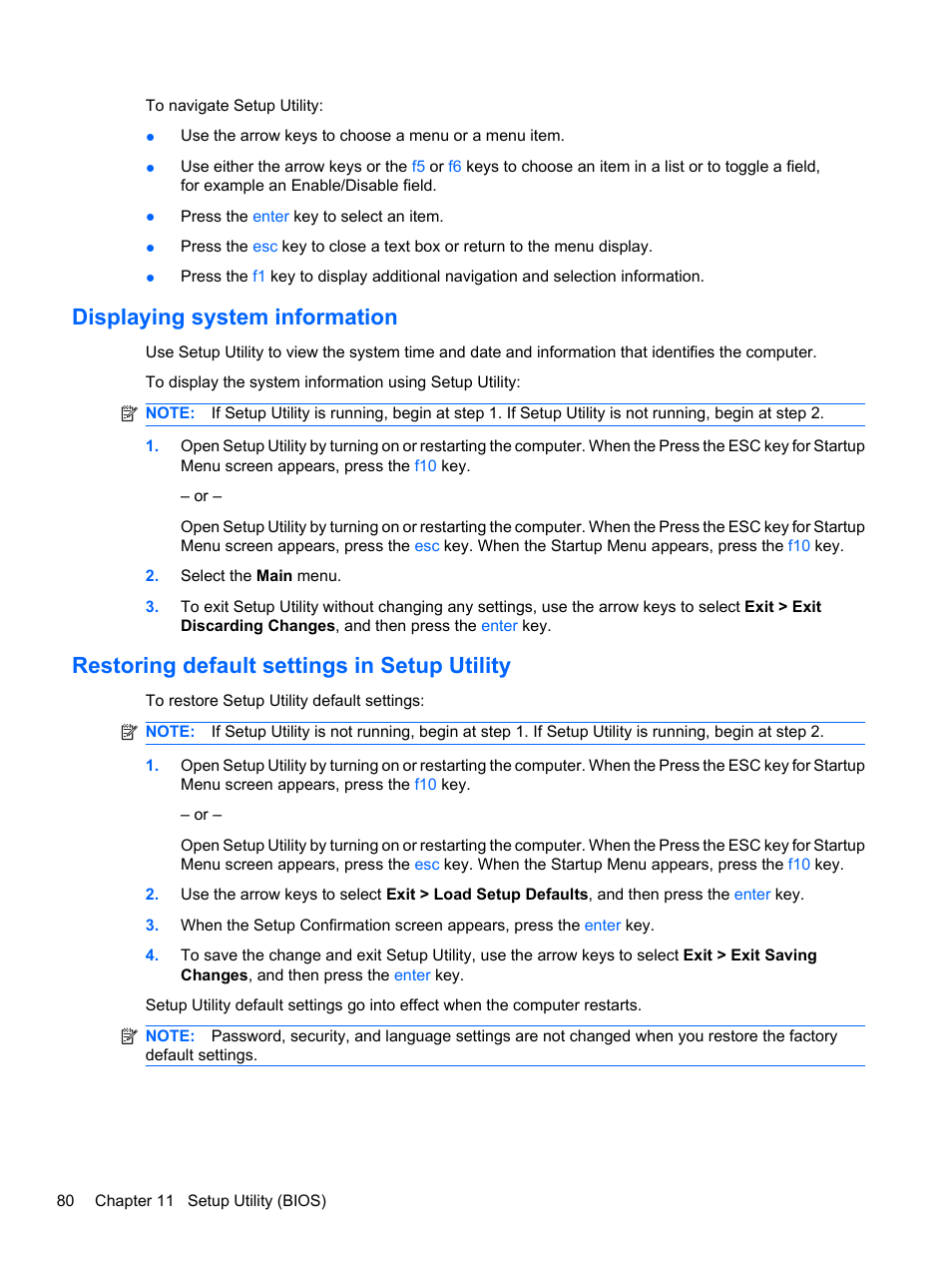 Displaying system information, Restoring default settings in setup utility | HP Pavilion dv7-4278nr Entertainment Notebook PC User Manual | Page 90 / 112