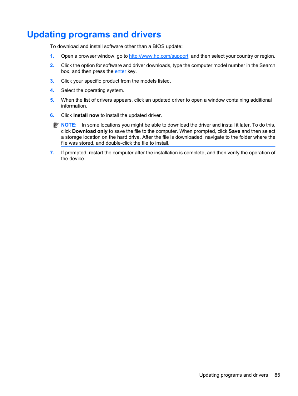 Updating programs and drivers | HP Pavilion dv7-4278nr Entertainment Notebook PC User Manual | Page 95 / 112