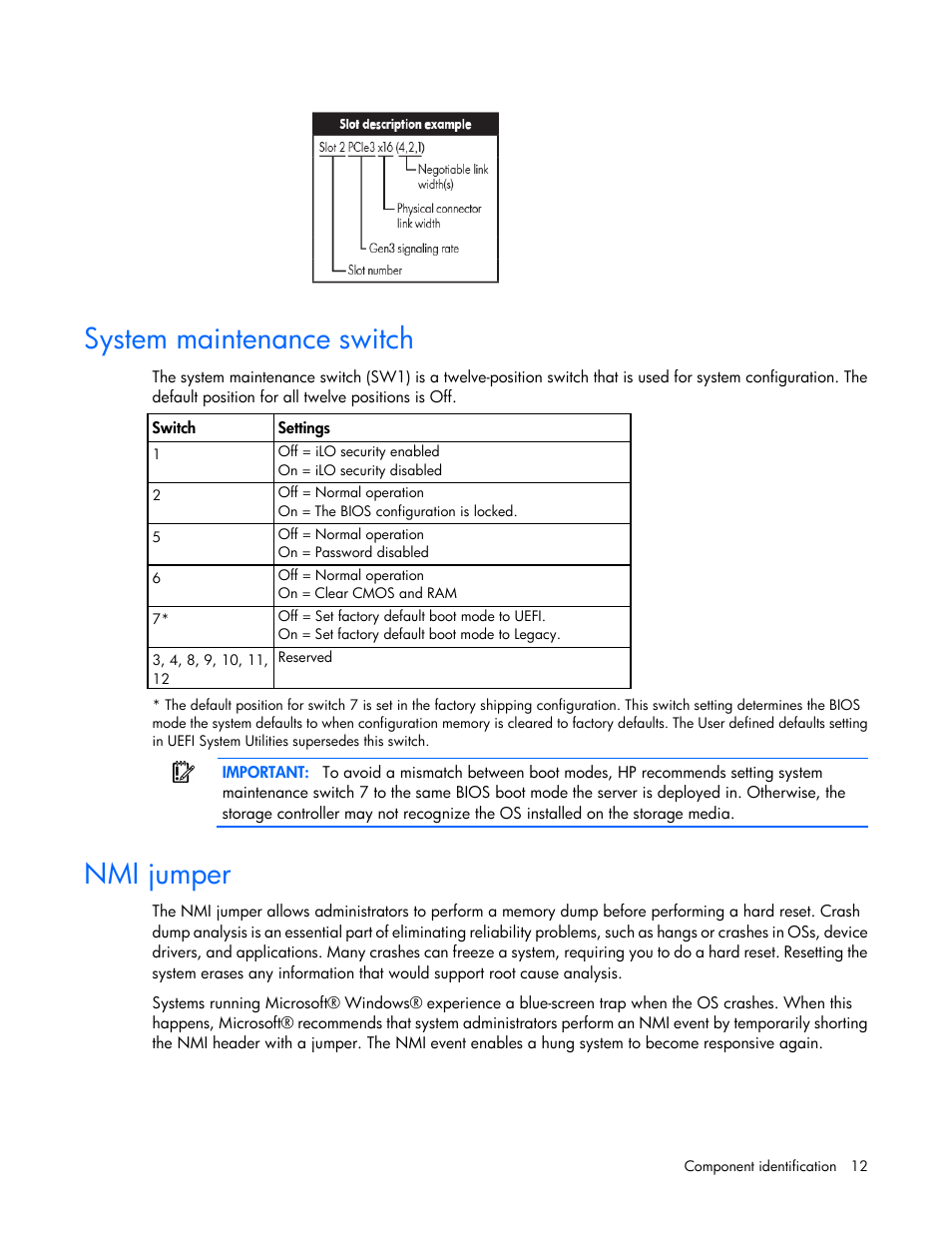 System maintenance switch, Nmi jumper | HP ProLiant DL580 Gen8 Server User Manual | Page 12 / 109
