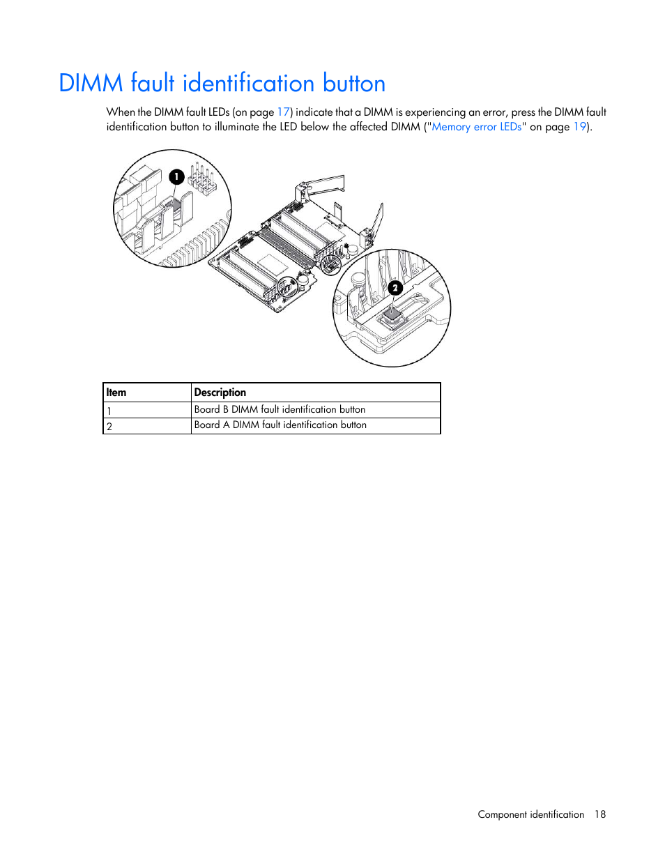 Dimm fault identification button | HP ProLiant DL580 Gen8 Server User Manual | Page 18 / 109