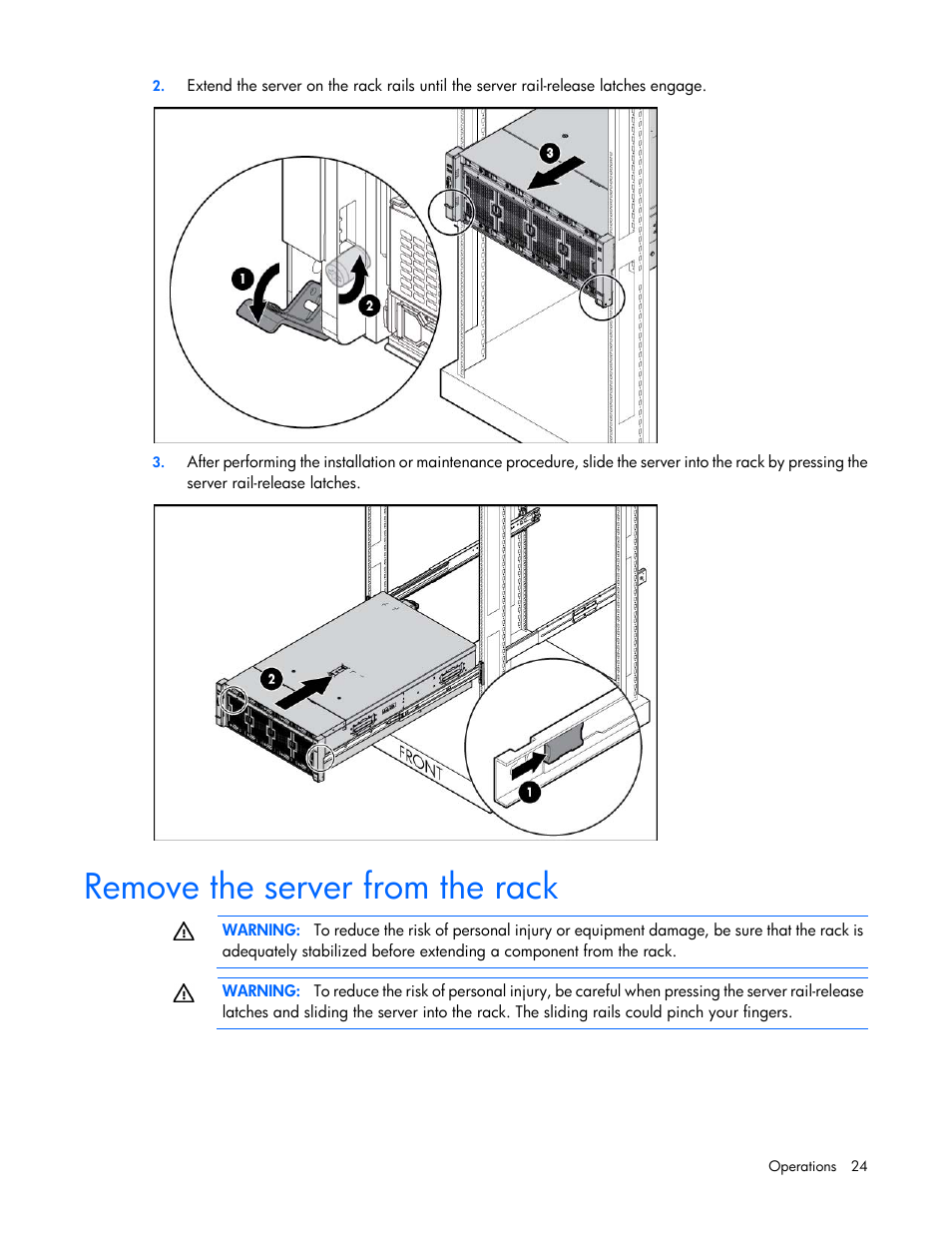 Remove the server from the rack | HP ProLiant DL580 Gen8 Server User Manual | Page 24 / 109