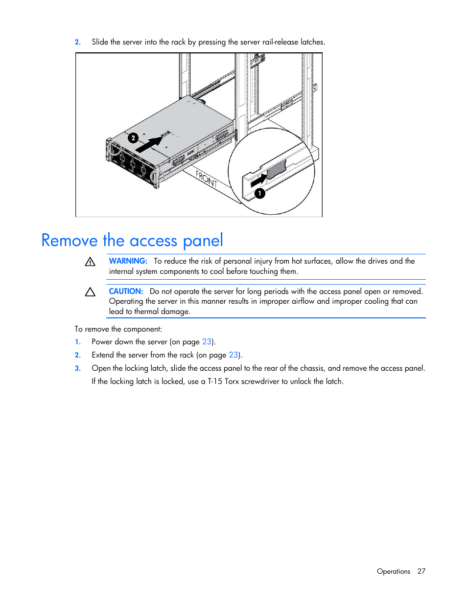 Remove the access panel | HP ProLiant DL580 Gen8 Server User Manual | Page 27 / 109