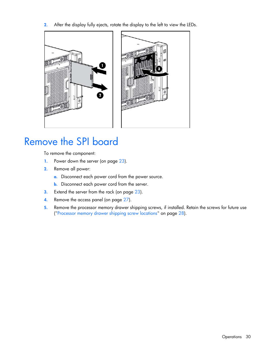Remove the spi board | HP ProLiant DL580 Gen8 Server User Manual | Page 30 / 109