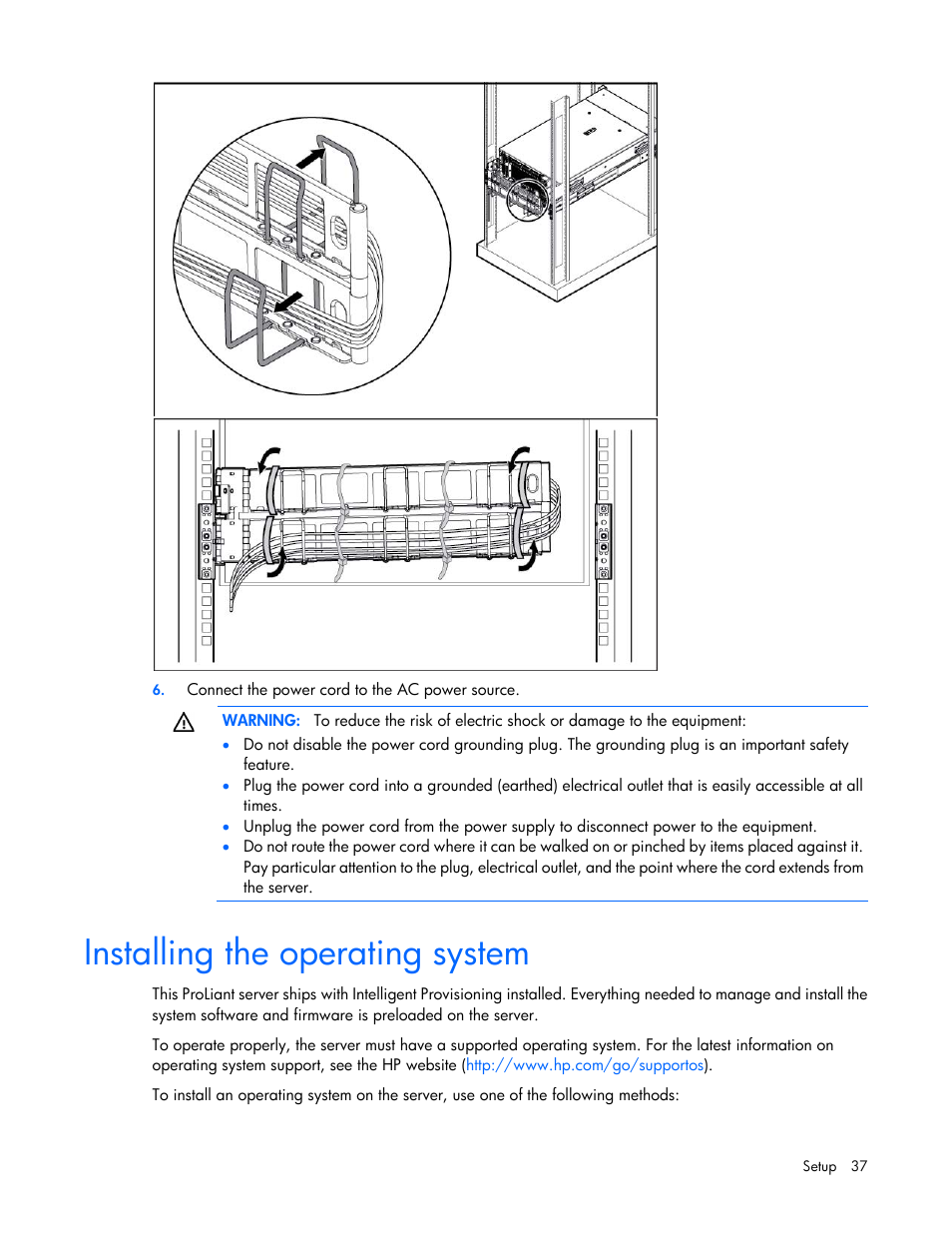Installing the operating system | HP ProLiant DL580 Gen8 Server User Manual | Page 37 / 109