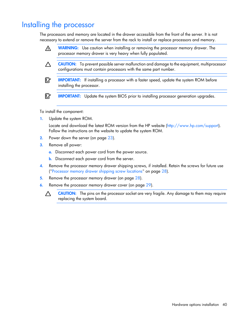 Installing the processor | HP ProLiant DL580 Gen8 Server User Manual | Page 40 / 109