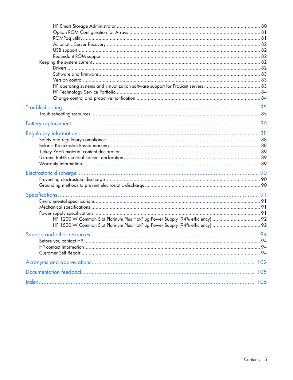 HP ProLiant DL580 Gen8 Server User Manual | Page 5 / 109
