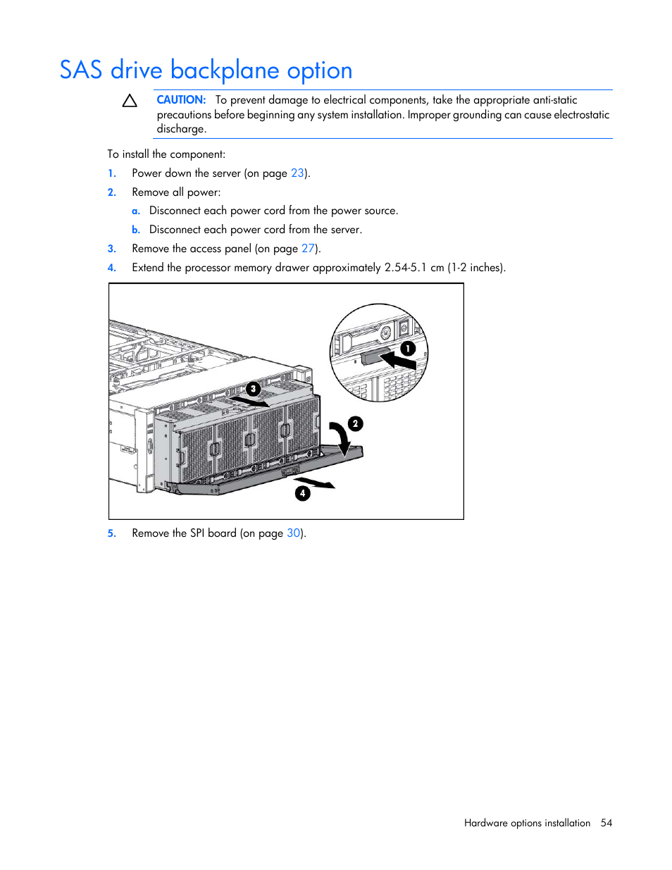 Sas drive backplane option | HP ProLiant DL580 Gen8 Server User Manual | Page 54 / 109
