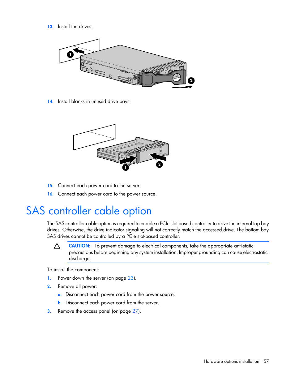 Sas controller cable option | HP ProLiant DL580 Gen8 Server User Manual | Page 57 / 109