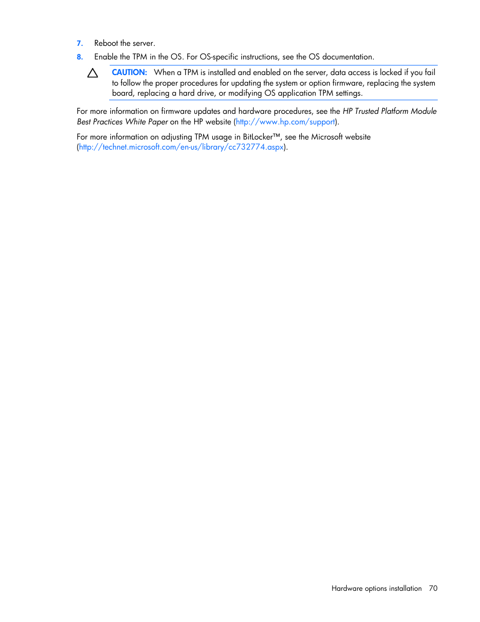 HP ProLiant DL580 Gen8 Server User Manual | Page 70 / 109