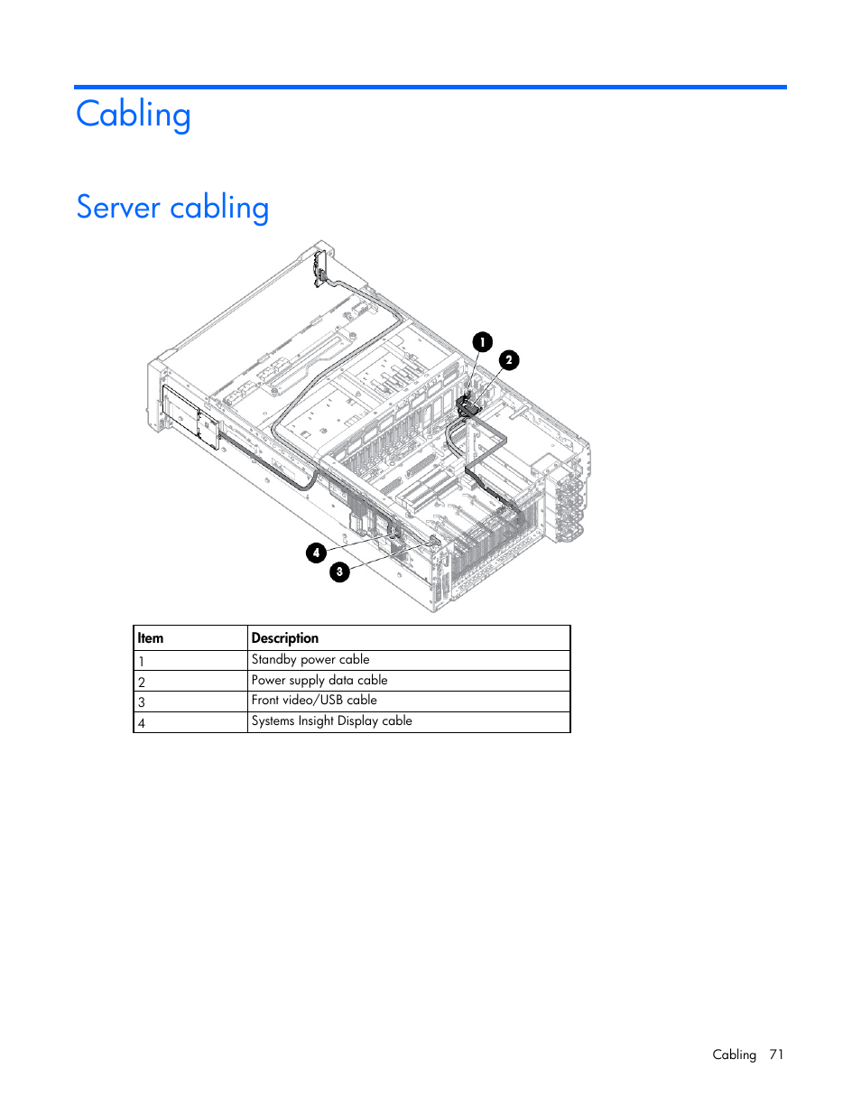 Cabling, Server cabling | HP ProLiant DL580 Gen8 Server User Manual | Page 71 / 109