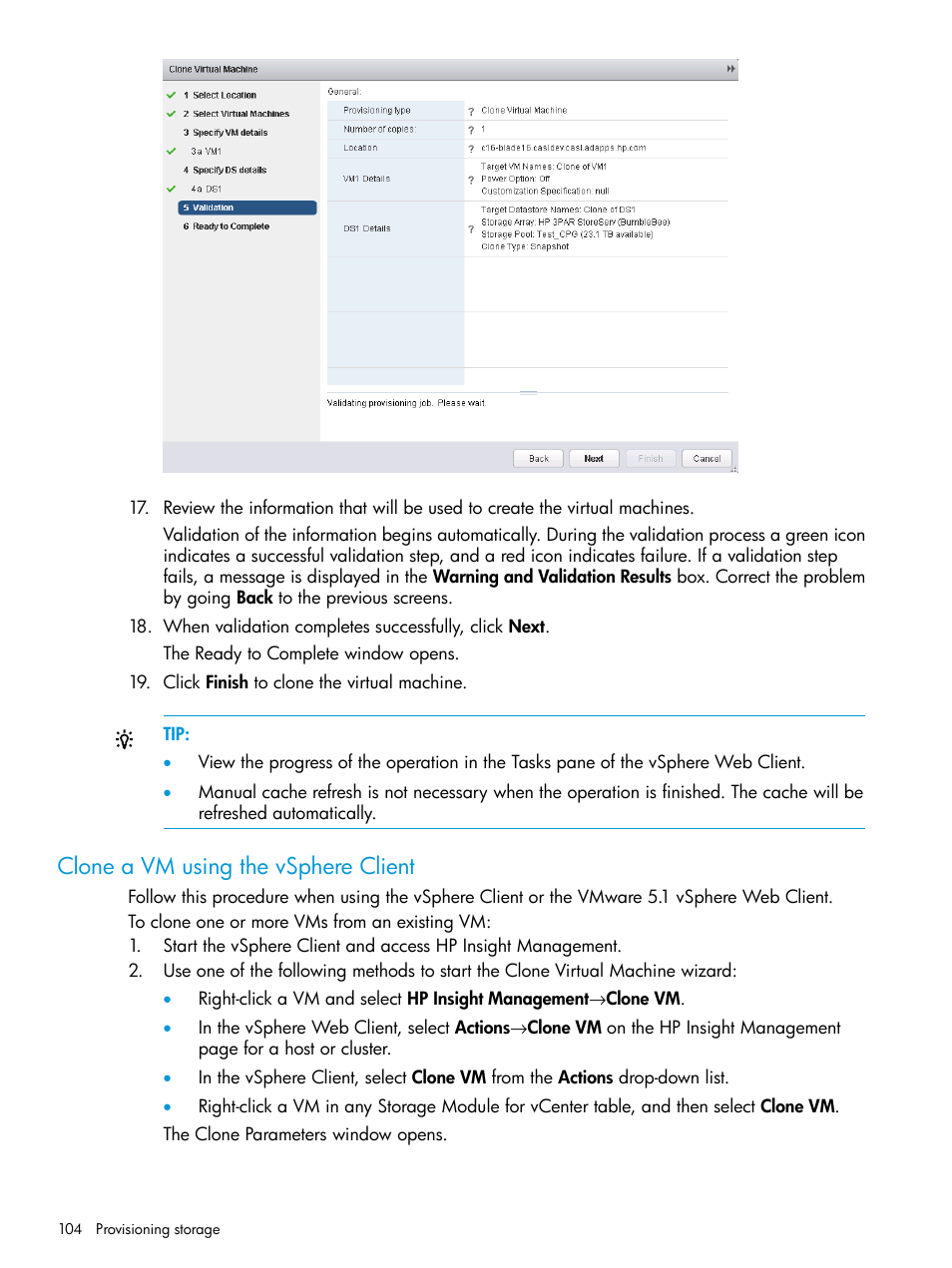 Clone a vm using the vsphere client | HP OneView for VMware vCenter User Manual | Page 104 / 153