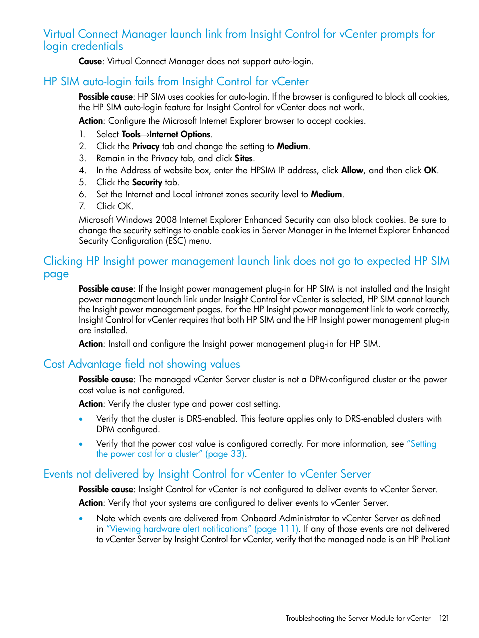 Cost advantage field not showing values | HP OneView for VMware vCenter User Manual | Page 121 / 153