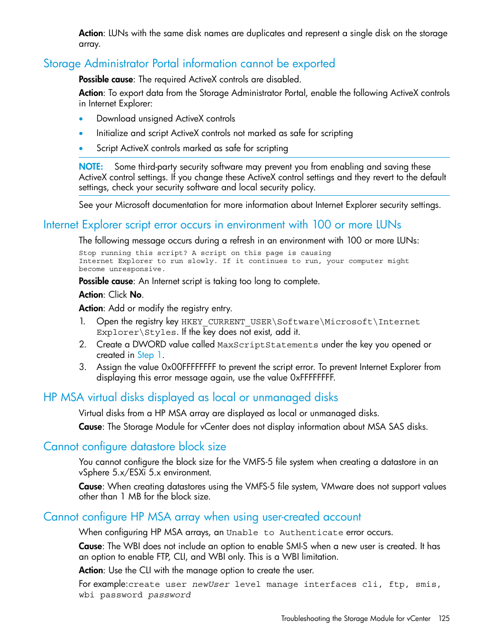 Cannot configure datastore block size | HP OneView for VMware vCenter User Manual | Page 125 / 153