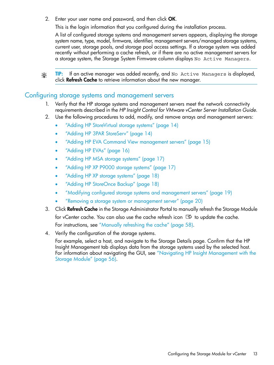 Configuring storage systems and management servers | HP OneView for VMware vCenter User Manual | Page 13 / 153