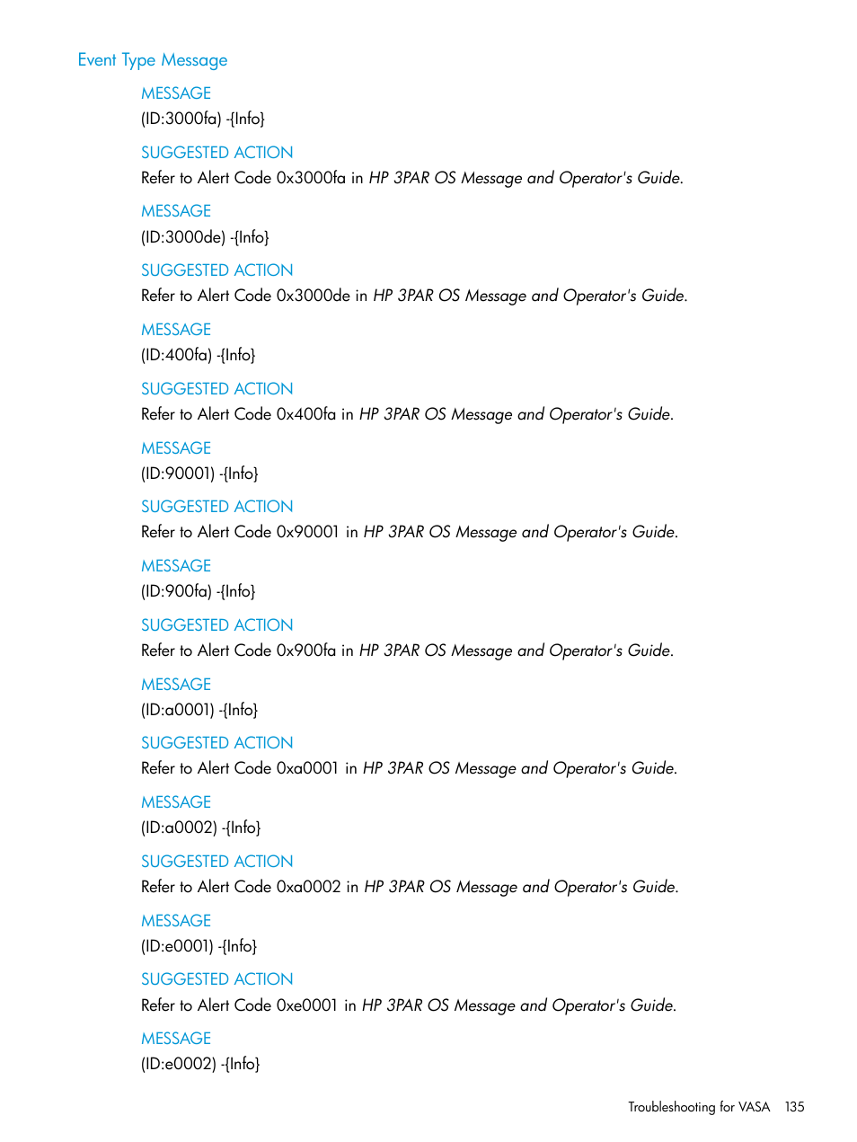 Event type message | HP OneView for VMware vCenter User Manual | Page 135 / 153