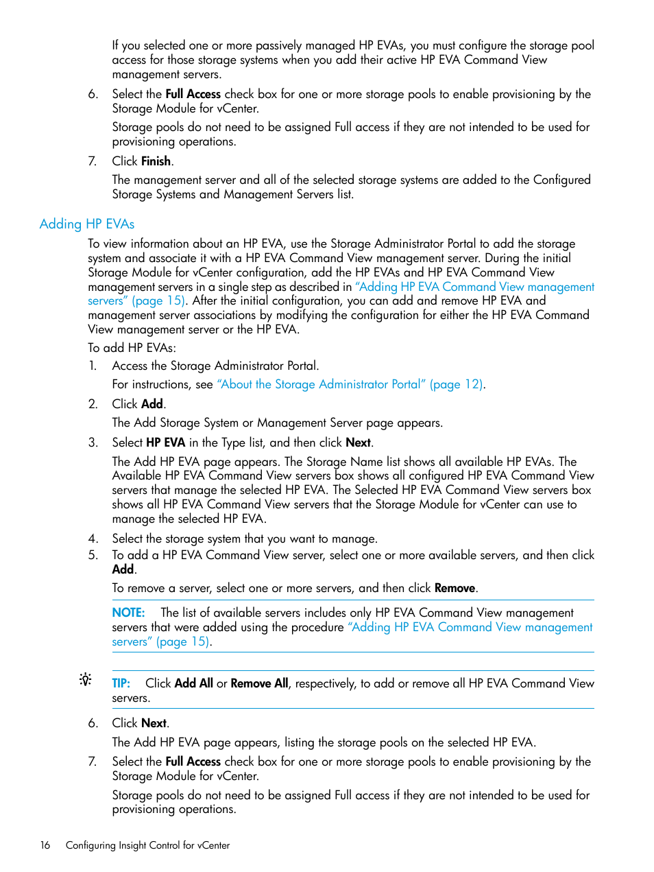 Adding hp evas | HP OneView for VMware vCenter User Manual | Page 16 / 153