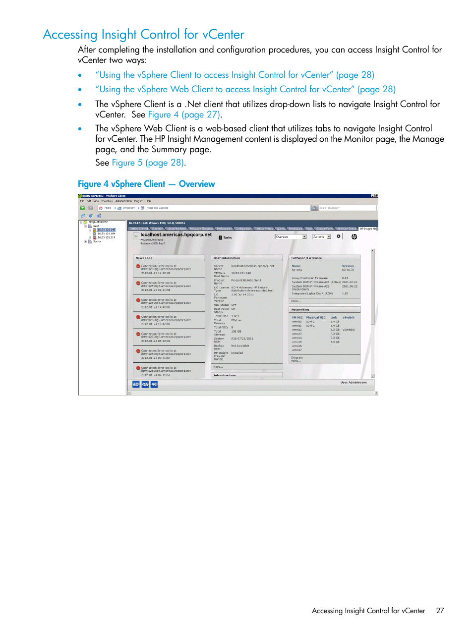 Accessing insight control for vcenter | HP OneView for VMware vCenter User Manual | Page 27 / 153