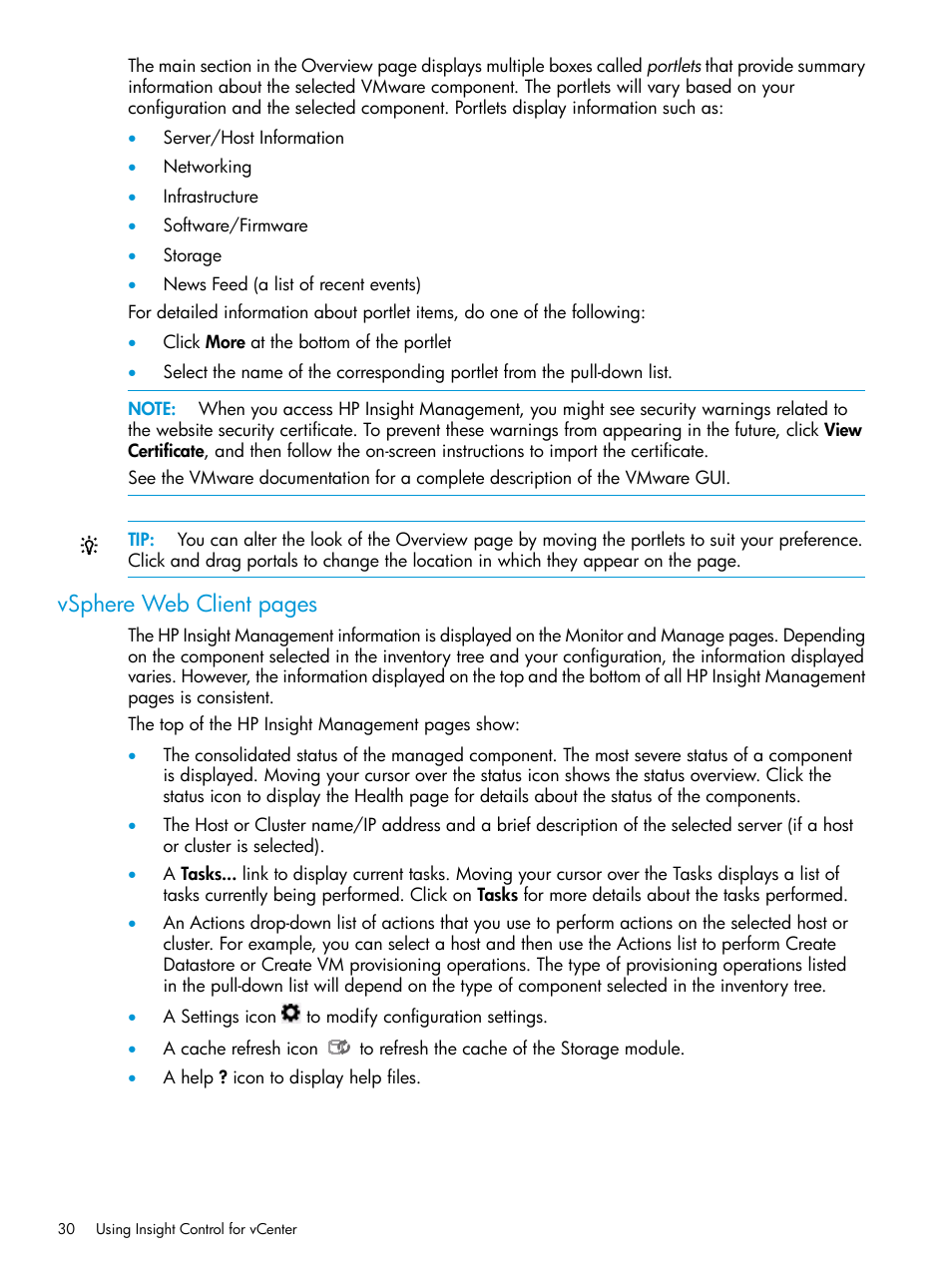 Vsphere web client pages | HP OneView for VMware vCenter User Manual | Page 30 / 153