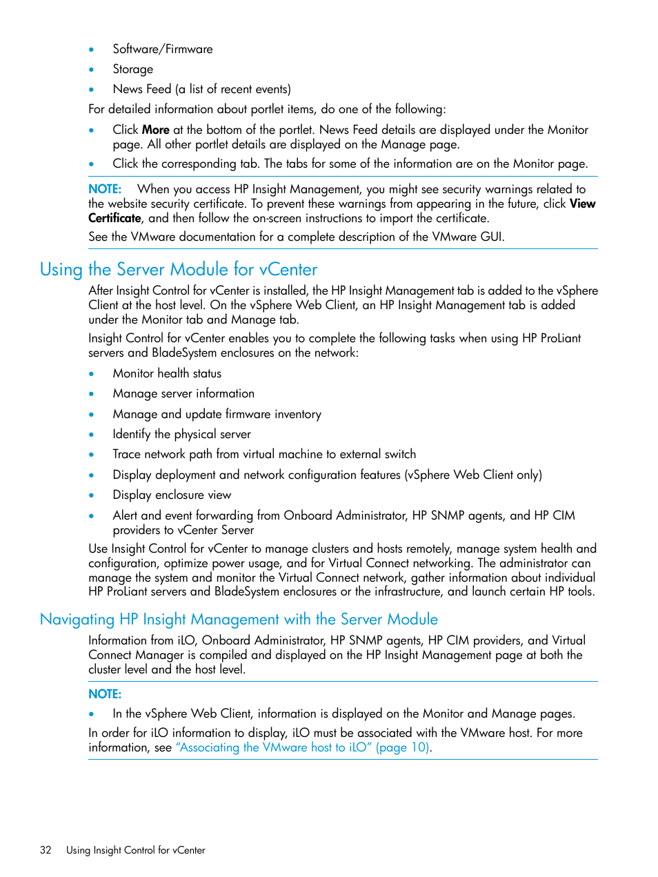 Using the server module for vcenter | HP OneView for VMware vCenter User Manual | Page 32 / 153