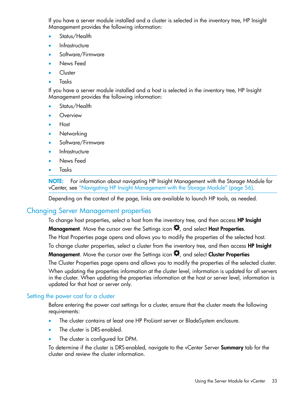 Changing server management properties, Setting the power cost for a cluster | HP OneView for VMware vCenter User Manual | Page 33 / 153