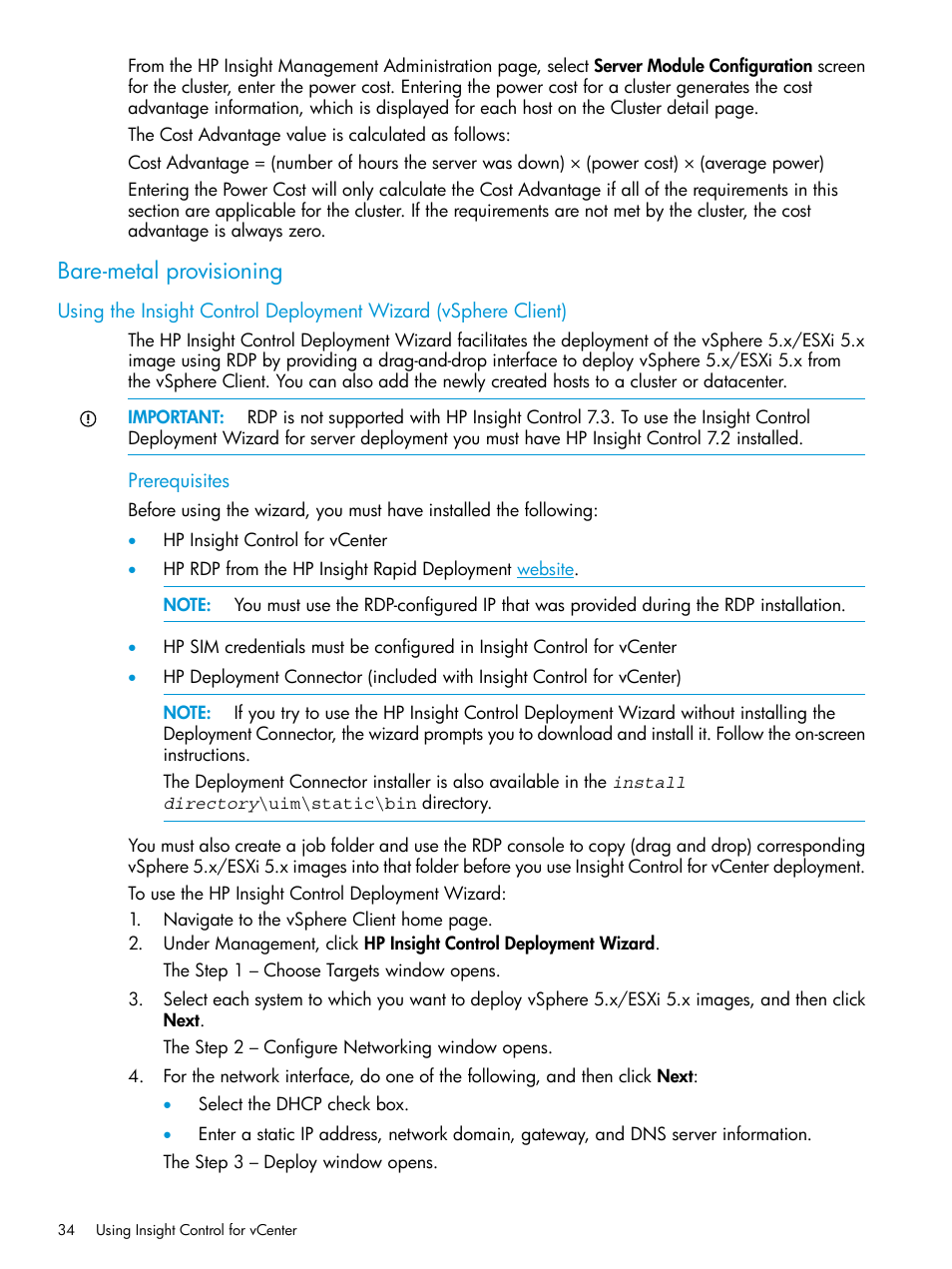 Bare-metal provisioning | HP OneView for VMware vCenter User Manual | Page 34 / 153