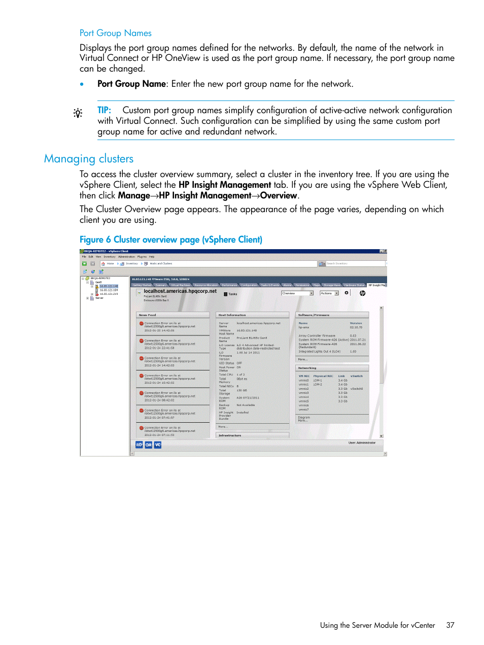 Managing clusters | HP OneView for VMware vCenter User Manual | Page 37 / 153