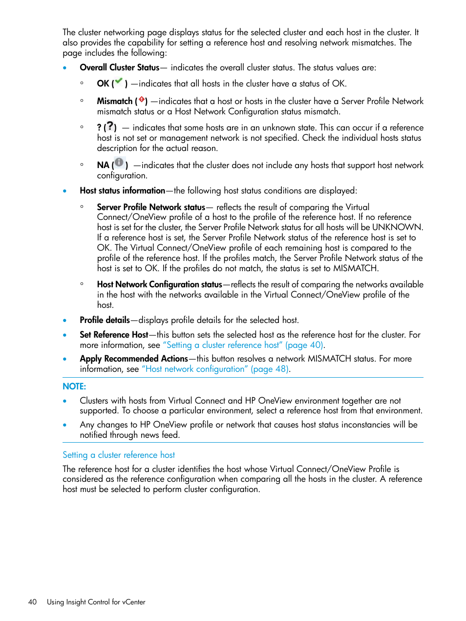 Setting a cluster reference host | HP OneView for VMware vCenter User Manual | Page 40 / 153