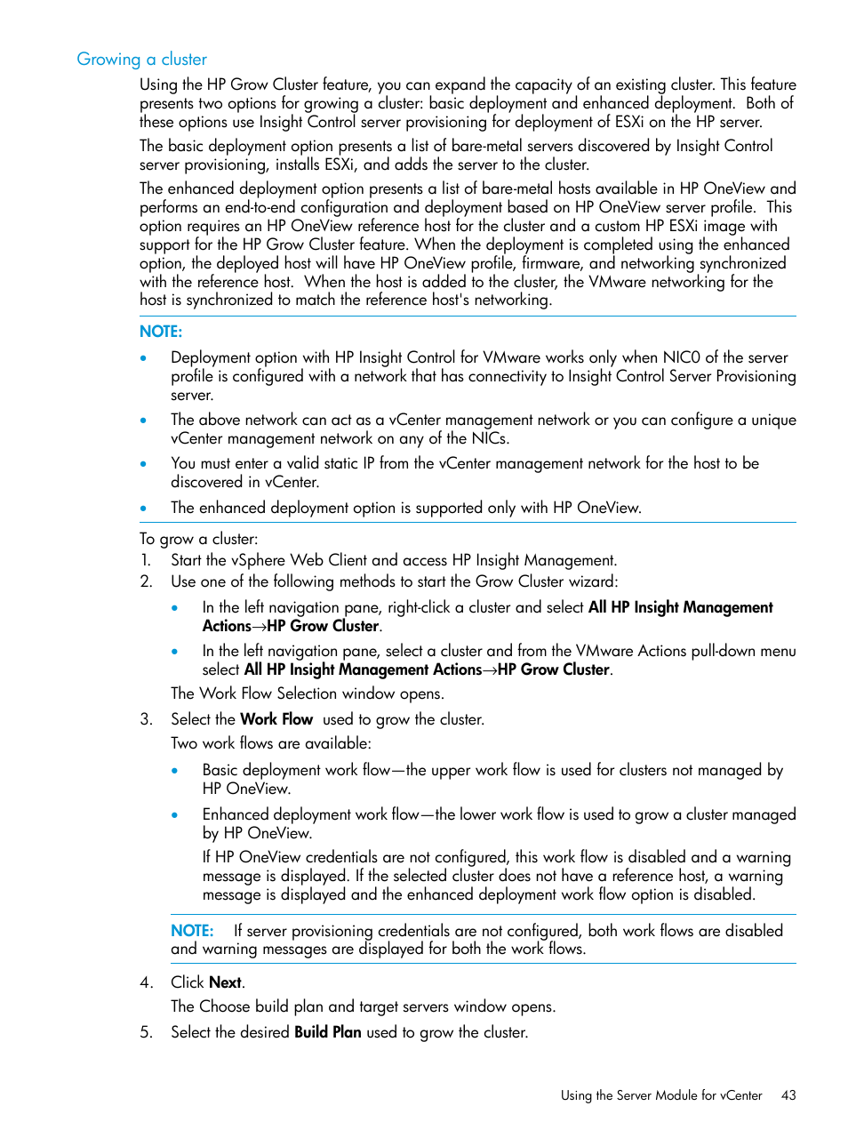 Growing a cluster | HP OneView for VMware vCenter User Manual | Page 43 / 153