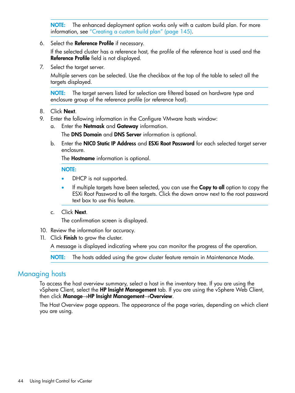 Managing hosts | HP OneView for VMware vCenter User Manual | Page 44 / 153