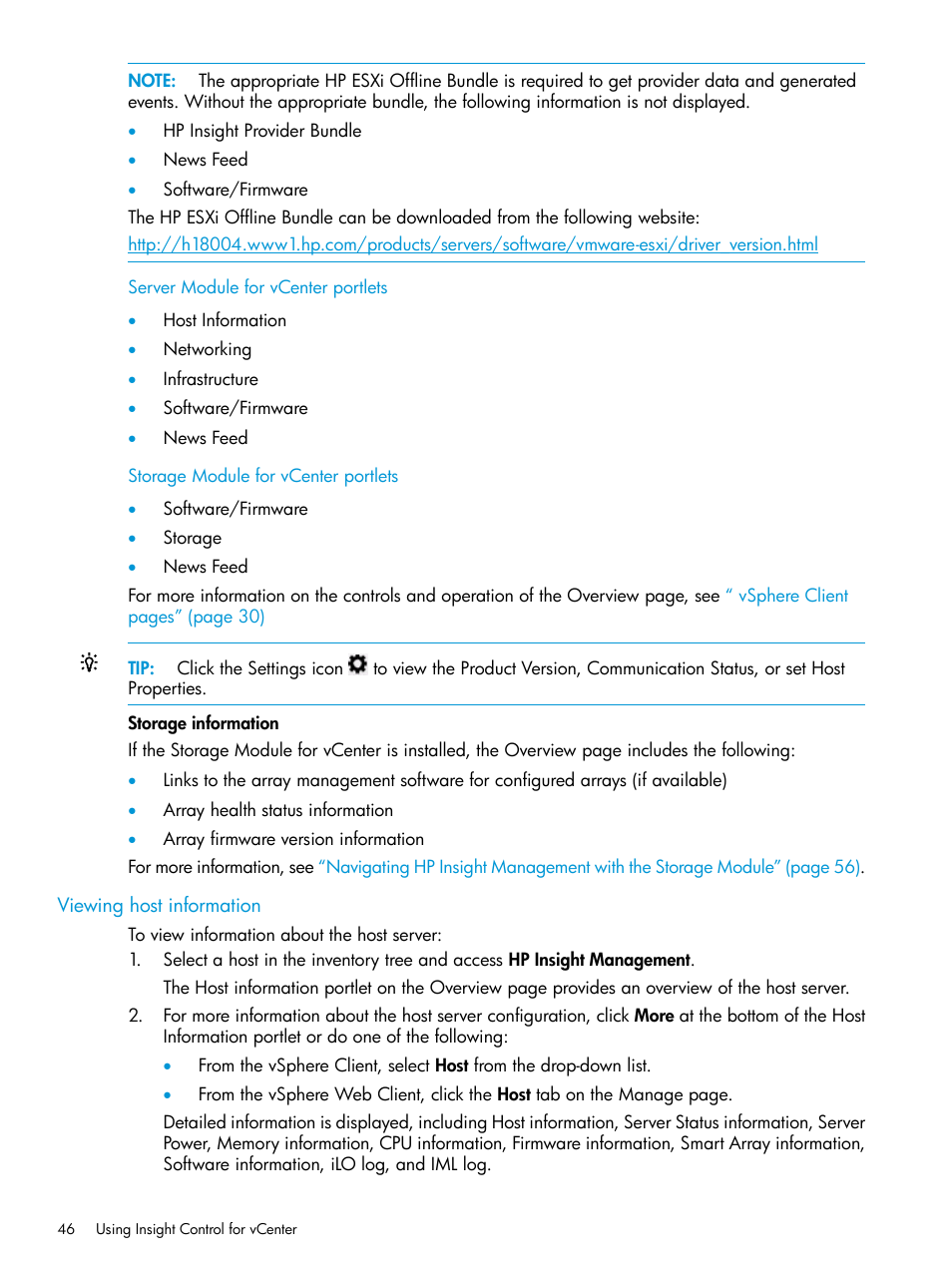 Viewing host information | HP OneView for VMware vCenter User Manual | Page 46 / 153