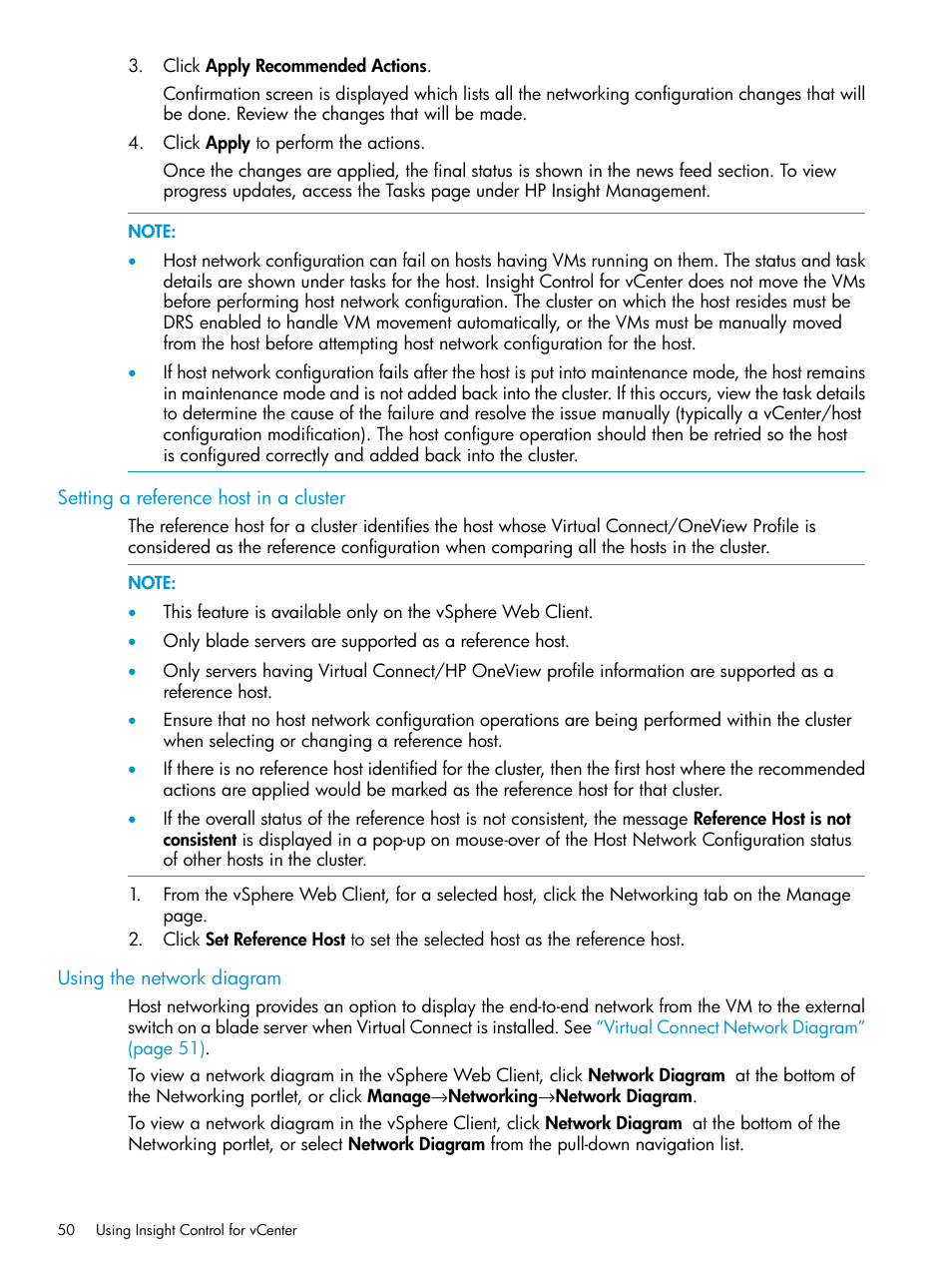 Setting a reference host in a cluster, Using the network diagram | HP OneView for VMware vCenter User Manual | Page 50 / 153