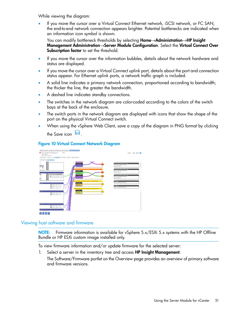 Viewing host software and firmware | HP OneView for VMware vCenter User Manual | Page 51 / 153