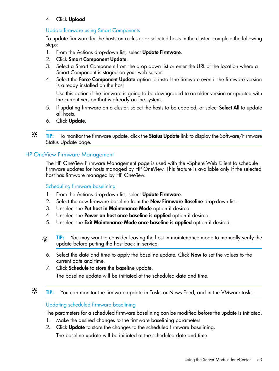 Hp oneview firmware management | HP OneView for VMware vCenter User Manual | Page 53 / 153