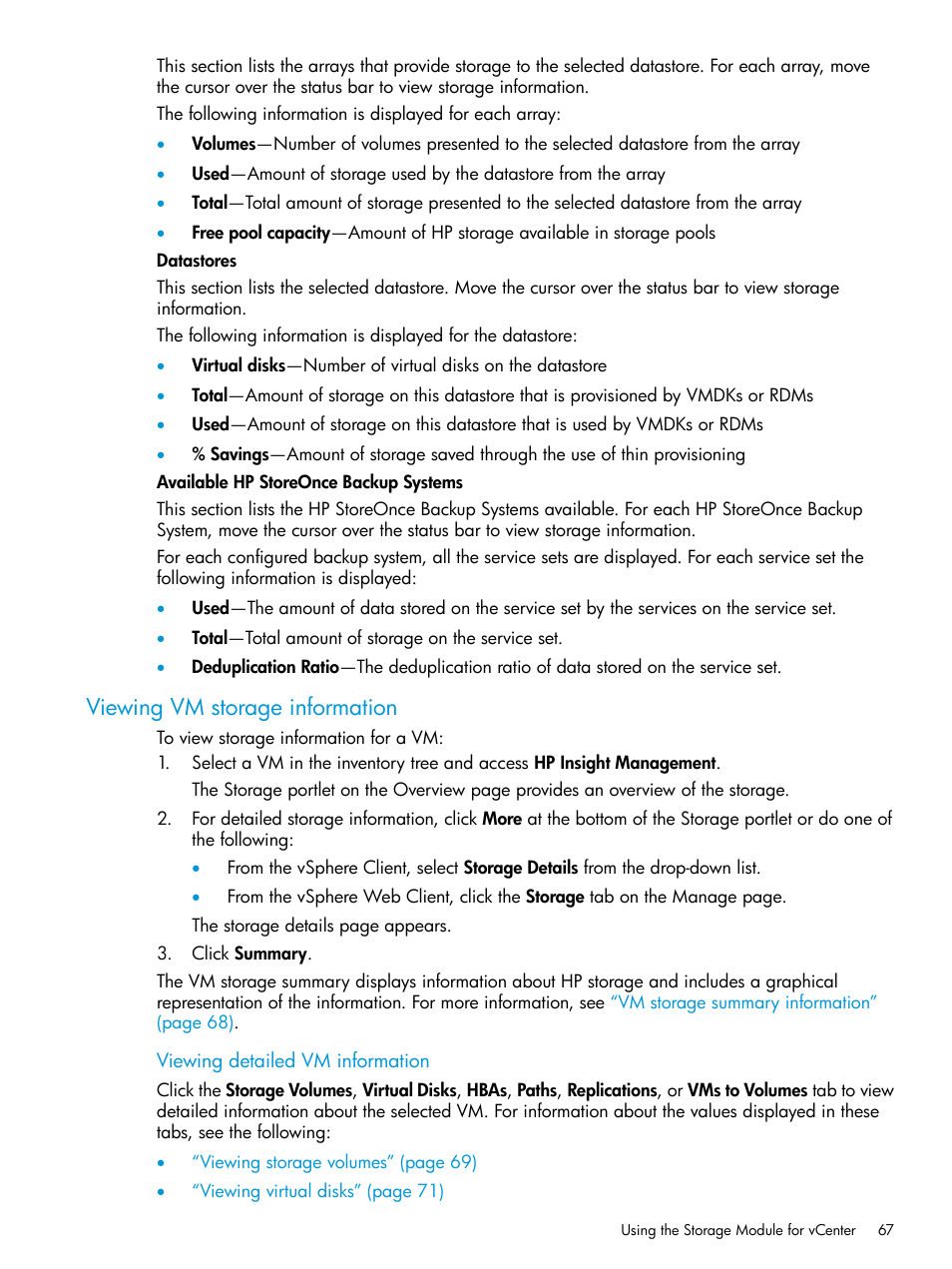 Viewing vm storage information | HP OneView for VMware vCenter User Manual | Page 67 / 153