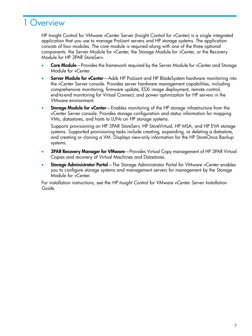 1 overview | HP OneView for VMware vCenter User Manual | Page 7 / 153