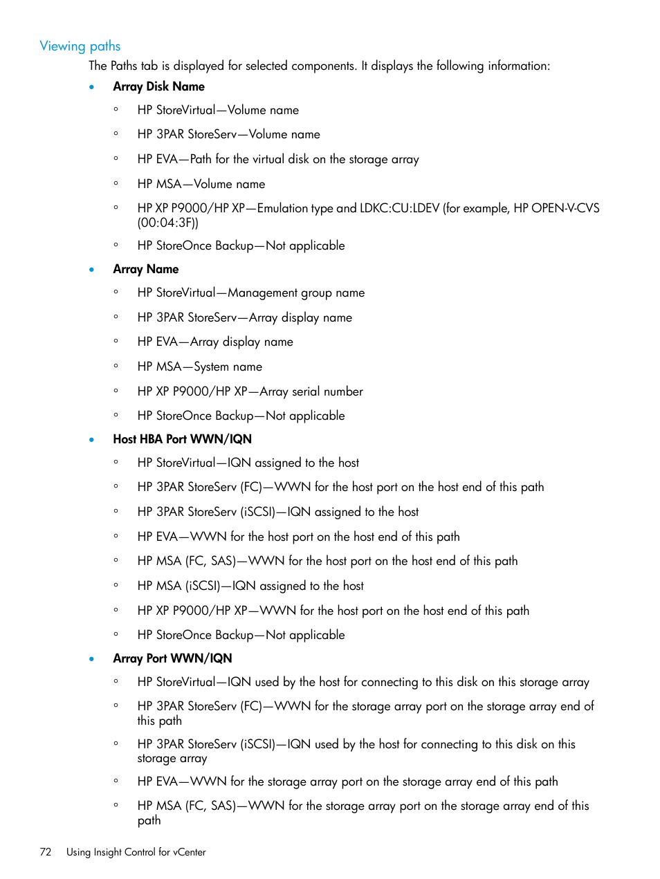 Viewing paths | HP OneView for VMware vCenter User Manual | Page 72 / 153