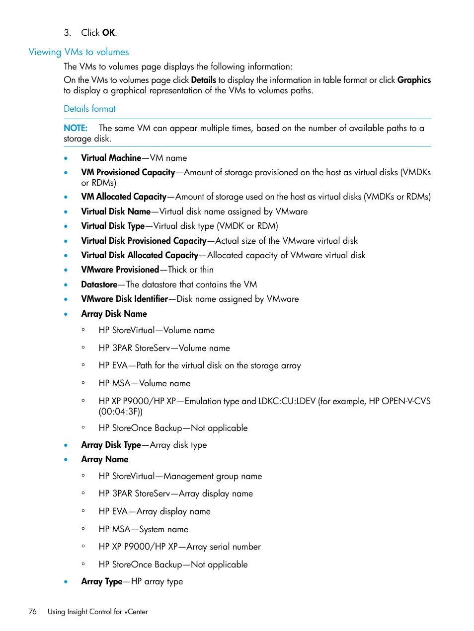 Viewing vms to volumes | HP OneView for VMware vCenter User Manual | Page 76 / 153