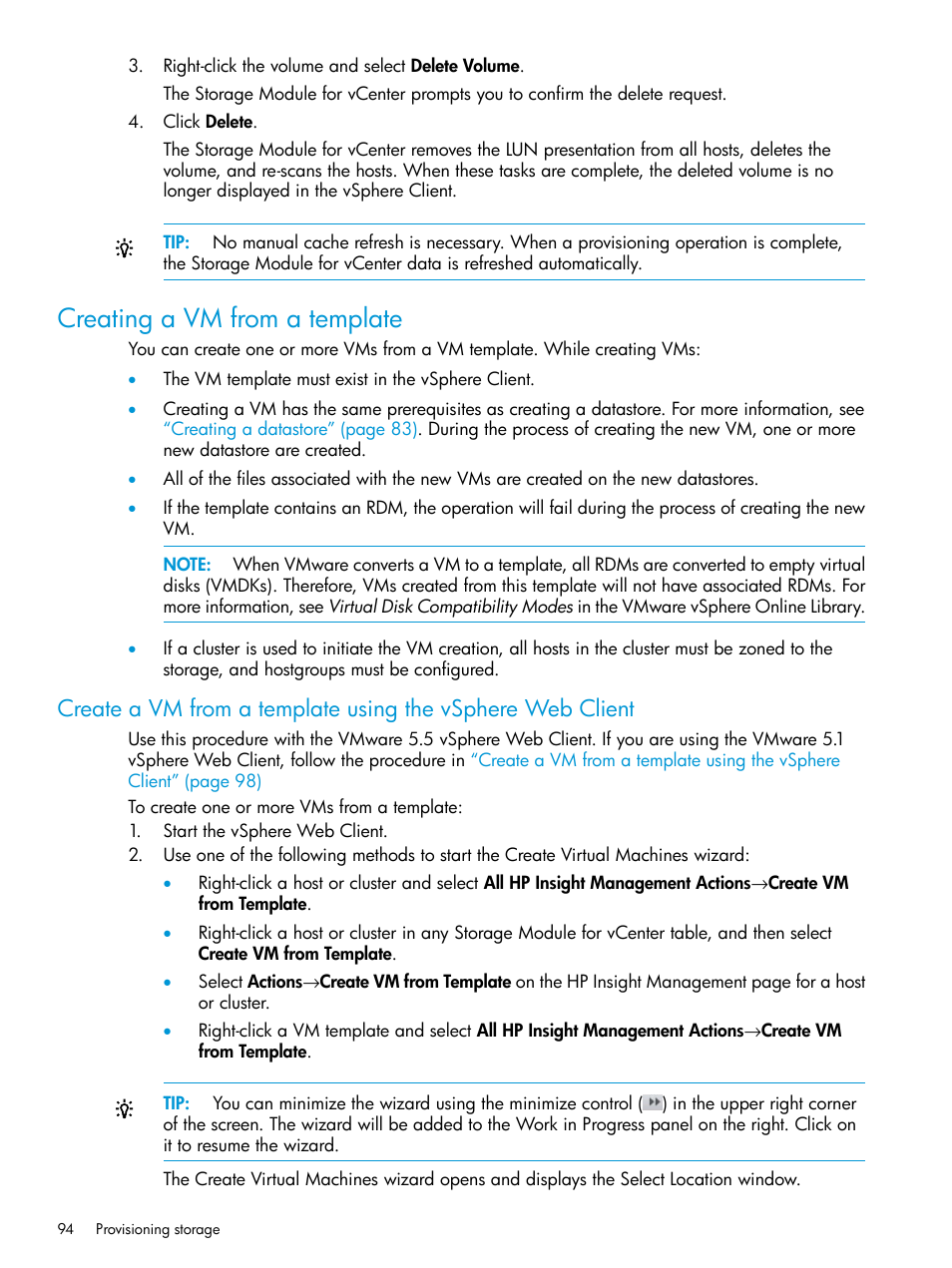 Creating a vm from a template | HP OneView for VMware vCenter User Manual | Page 94 / 153