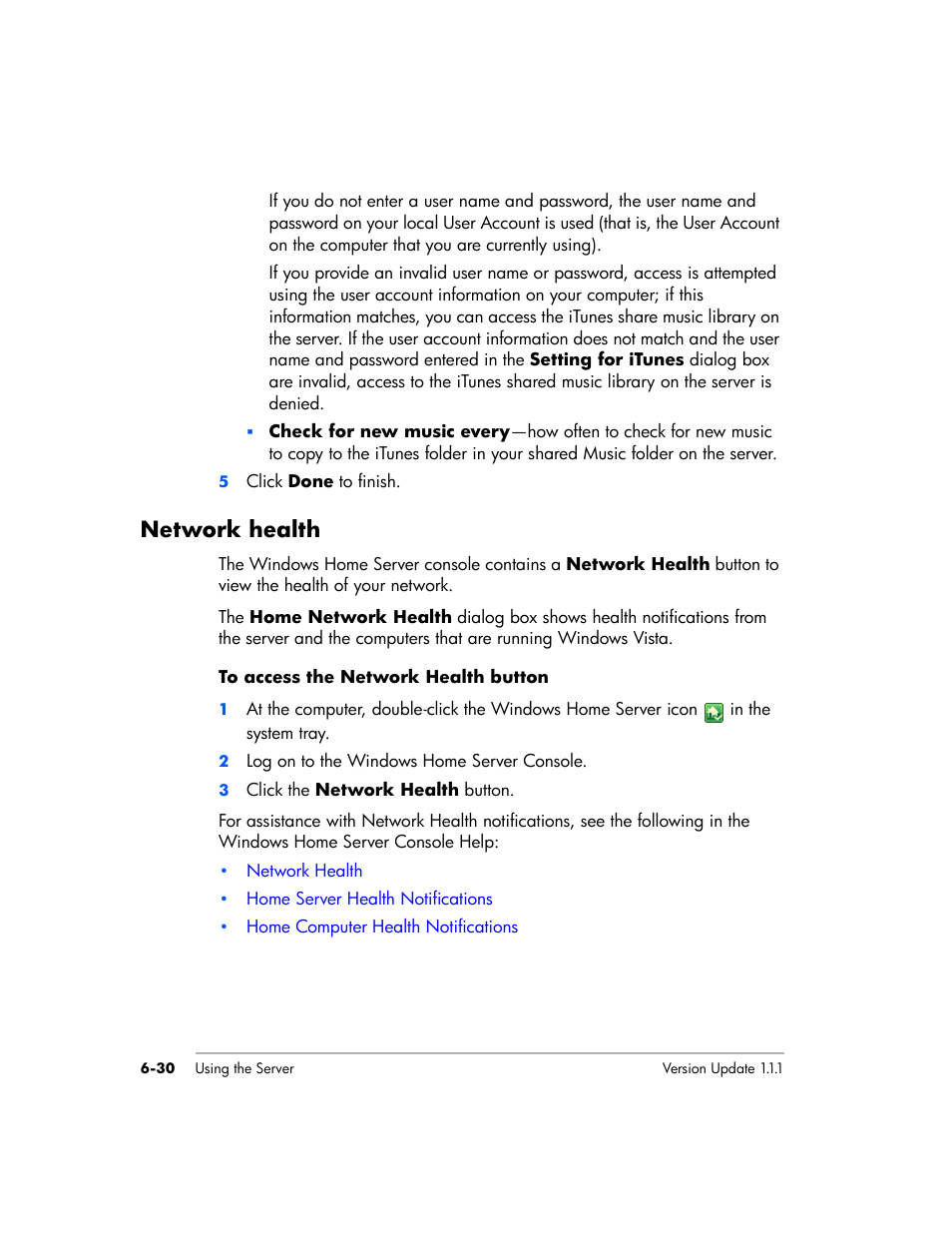 Network health | HP EX475 MediaSmart Server User Manual | Page 108 / 192