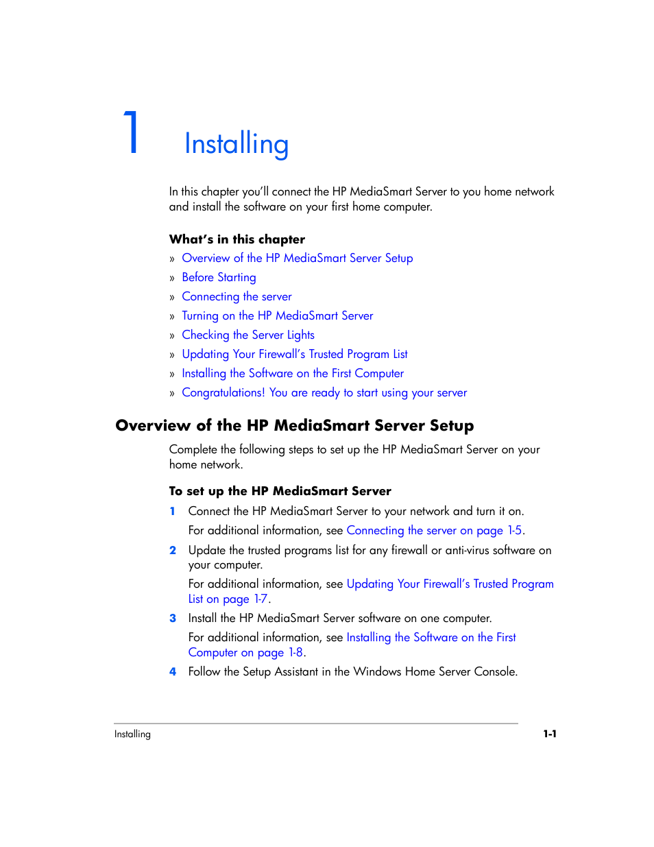 Installing | HP EX475 MediaSmart Server User Manual | Page 11 / 192