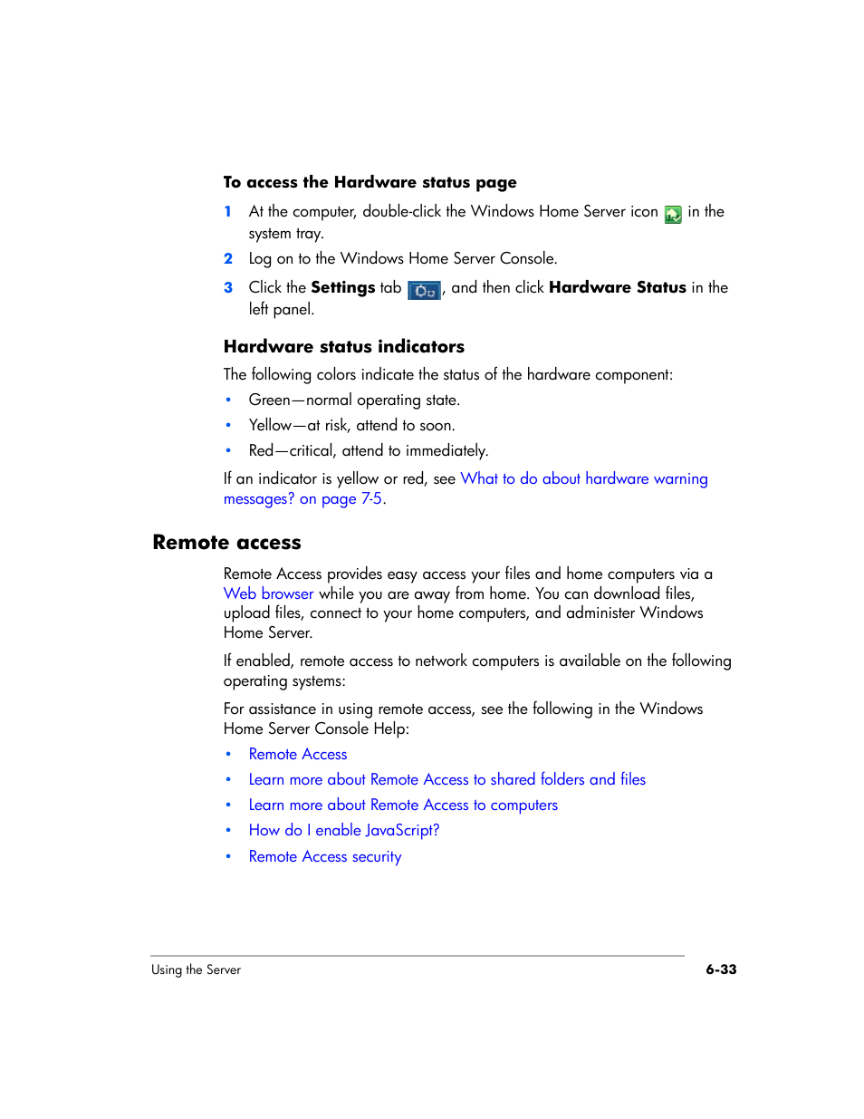 Remote access | HP EX475 MediaSmart Server User Manual | Page 111 / 192