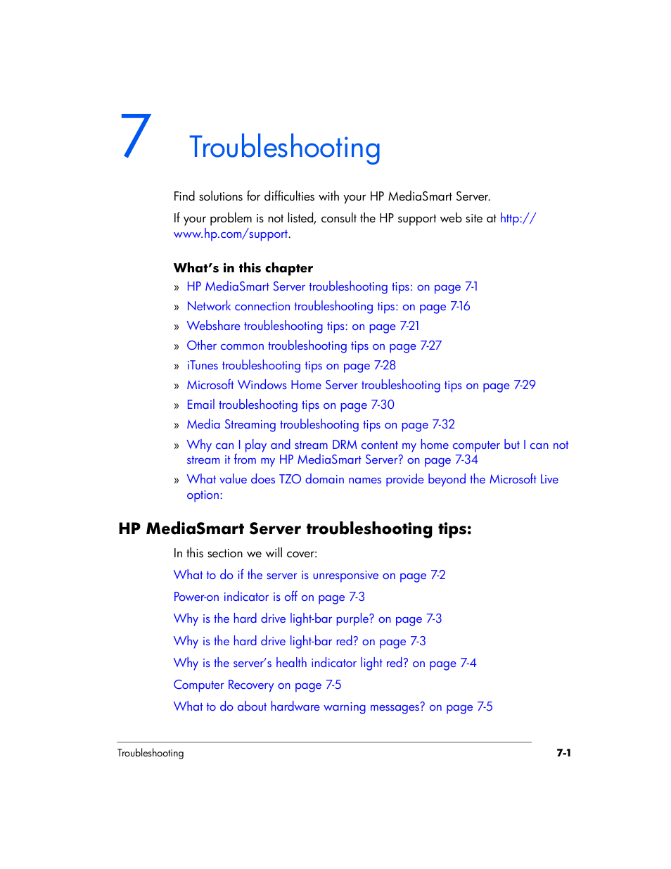 Troubleshooting | HP EX475 MediaSmart Server User Manual | Page 115 / 192