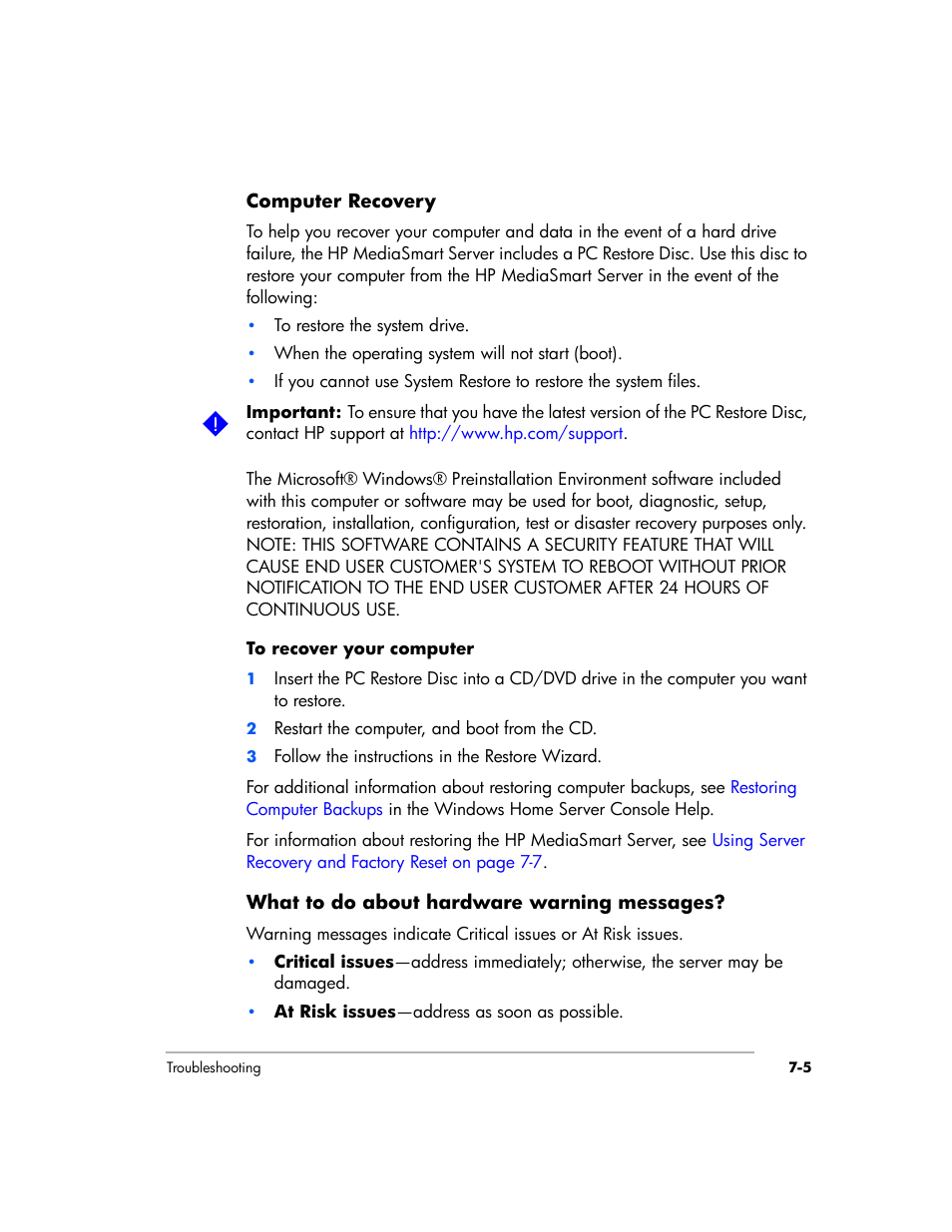 HP EX475 MediaSmart Server User Manual | Page 119 / 192